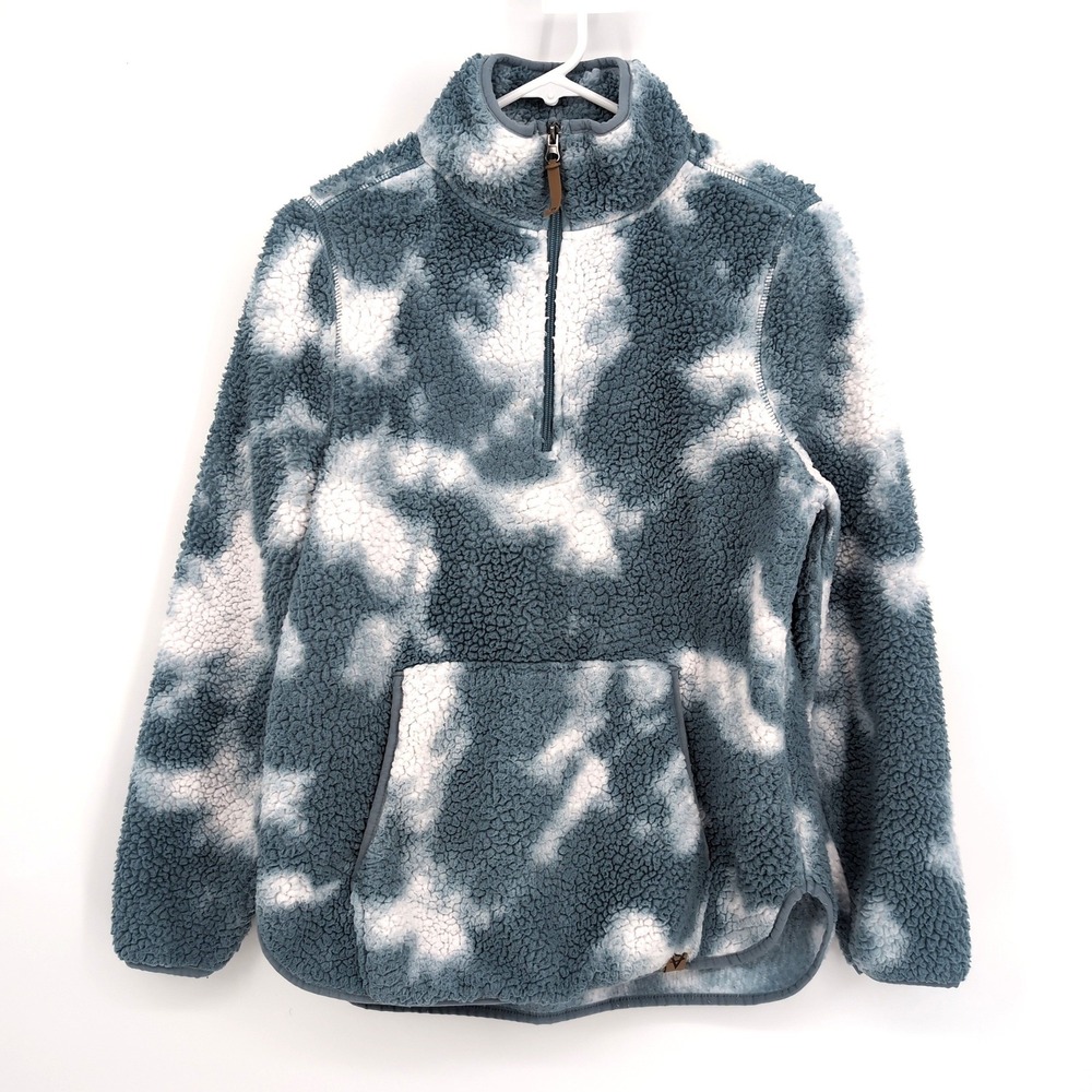 LIV Outdoor Pullover Fleece Blue White Tie Dye 1/4 Zip Sherpa Womens Large